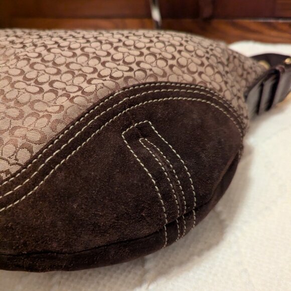 Vintage Coach 2158 Brown Signature Logo Suede Leather Hobo Shoulder - Picture 7 of 16